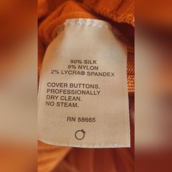 Classiques Entier L Orange Lslv Knit Ribbed SILK Blend Buttons Up Women Cardigan - Picture 5 of 6